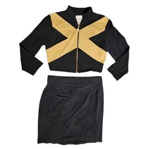 Vintage Joseph Ribkoff Skirt Set 2 Pc Black Tan Zipper Womens 12 Single Stitch